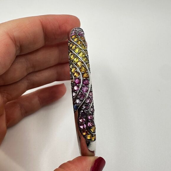 NWOT Unbelievable lab created sapphires in sterling silver cuff bracelet! - Picture 11 of 15